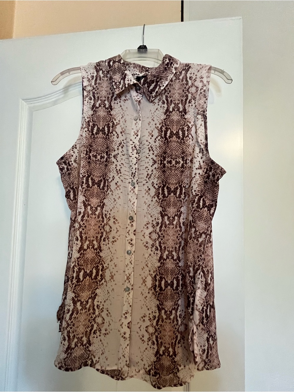 Rachel Zoe Sleeveless Snake-Print Button Down Blouse in Brown and Cream